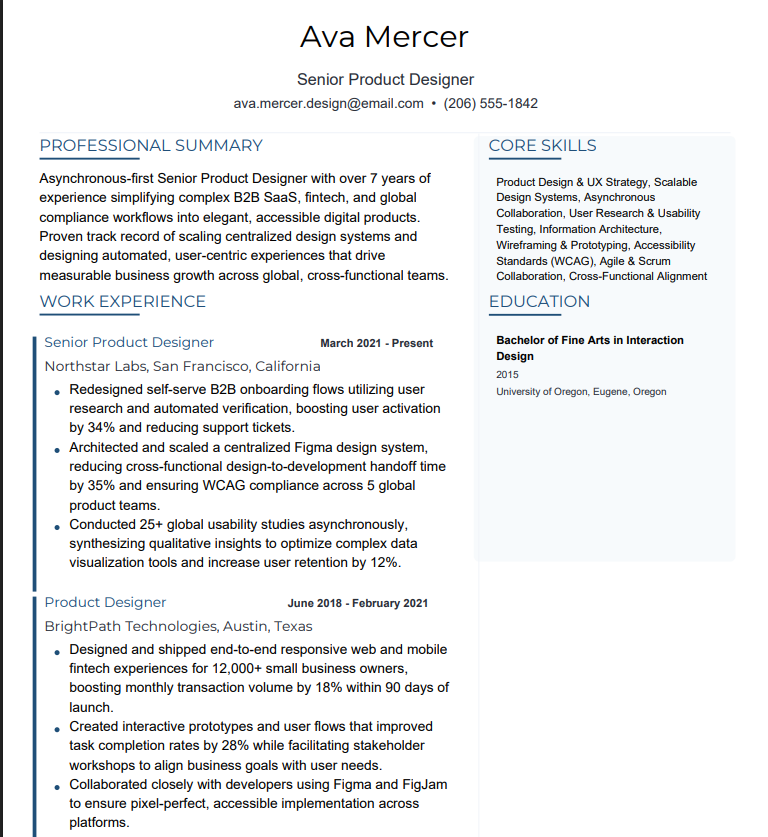 Product Designer after resume