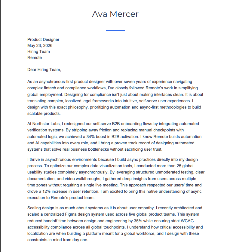 AI-generated cover letter example